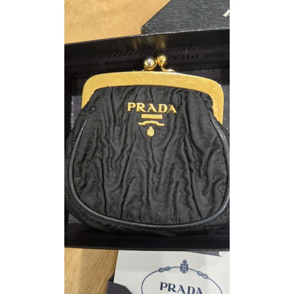 Prada Vintage Black Gaufre Nylon Kiss-Lock Coin Pouch Full Set - Box &...